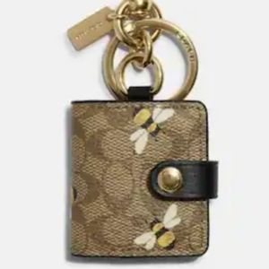 Coach Picture Frame Bag Charm In Signature Canvas With Bee Print